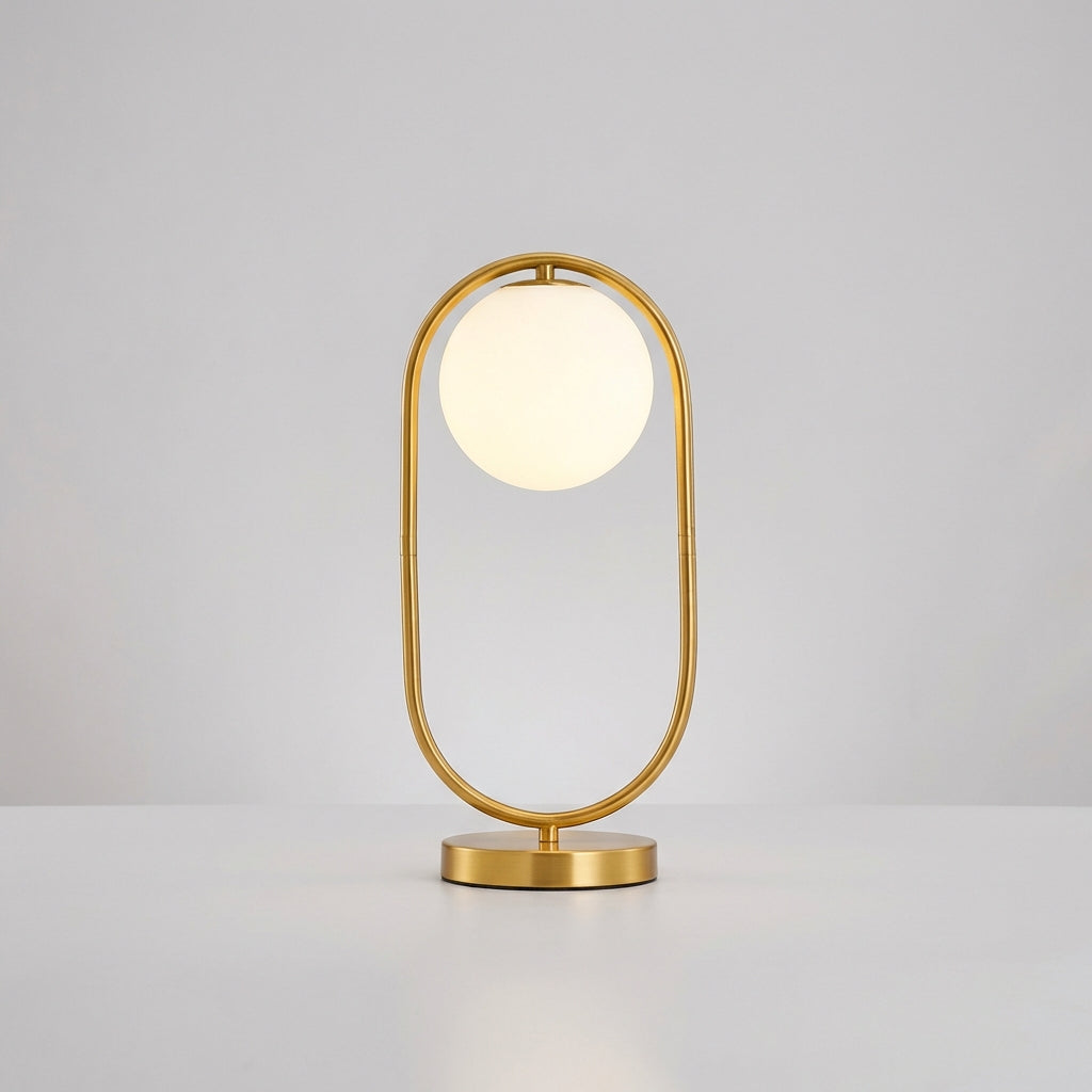 Sculptural Ring Silhouette Suspended Glass Globe Dimmable Table Lamp