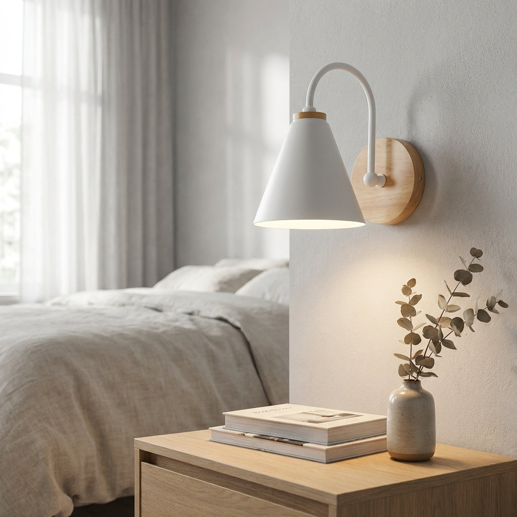 Minimalist Downward Cone Shade Wood Accent Wall Light