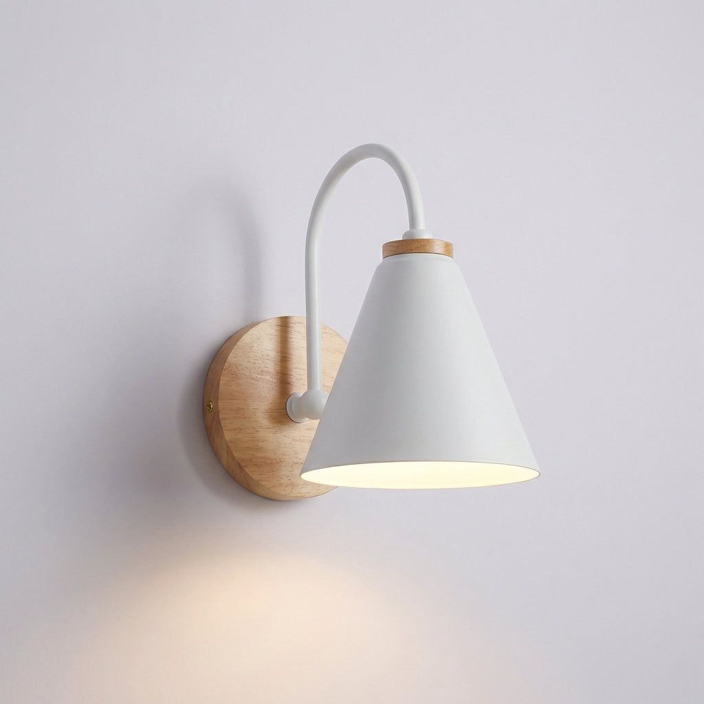 Minimalist Downward Cone Shade Wood Accent Wall Light