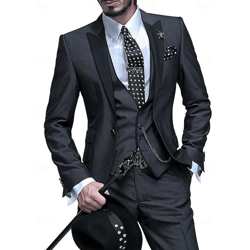 Dreiteiliges Leinen-Set für Herren: Business-Blazer, Weste und Hose 3
