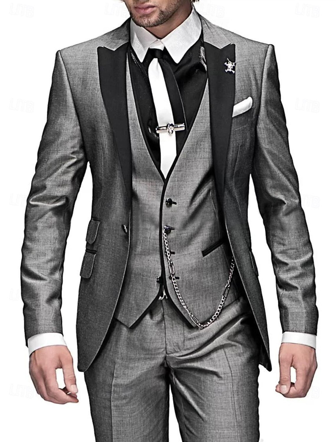 Dreiteiliges Leinen-Set für Herren: Business-Blazer, Weste und Hose 5