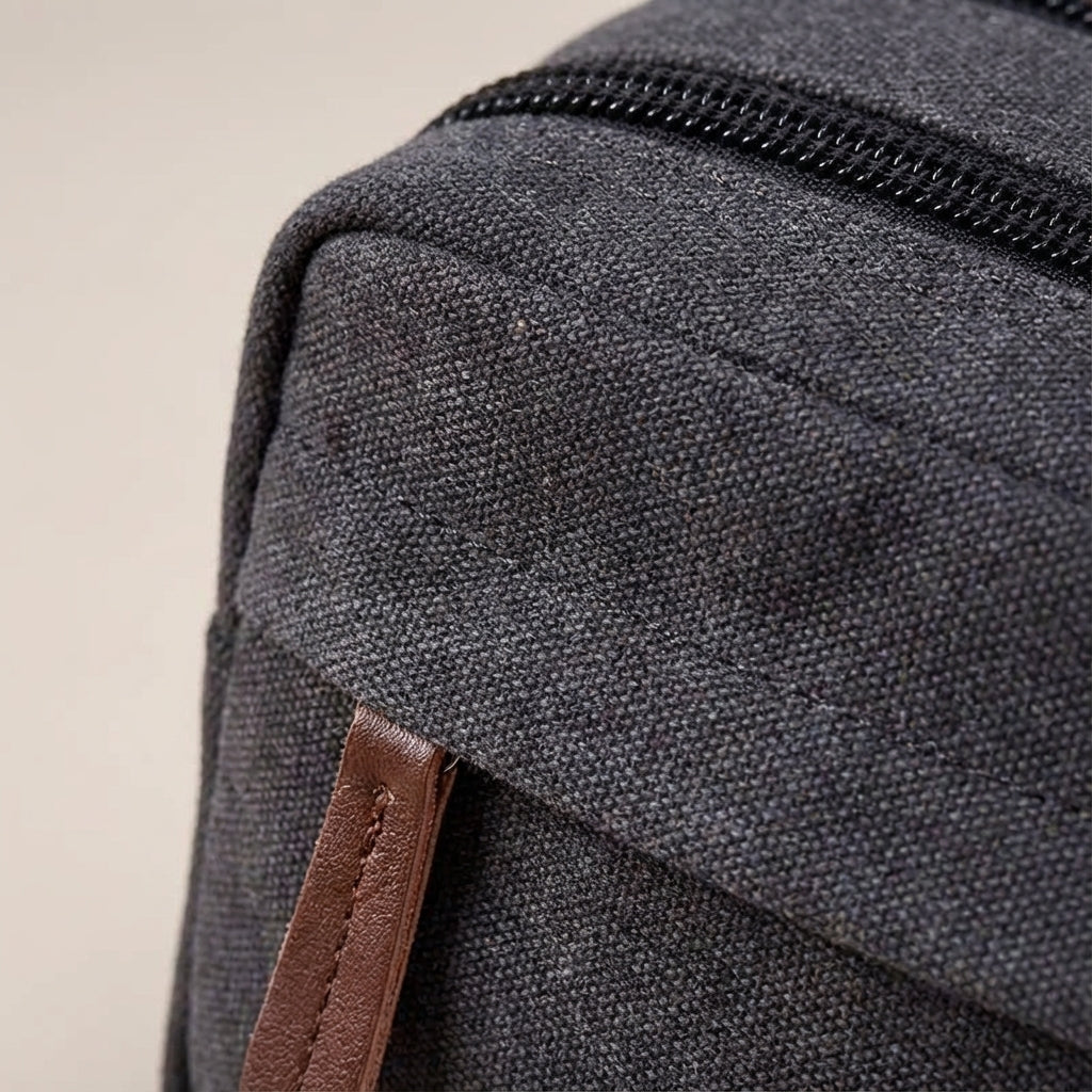 Dual Compartment Waterproof Canvas Toiletry Bag With Faux Leather Handle