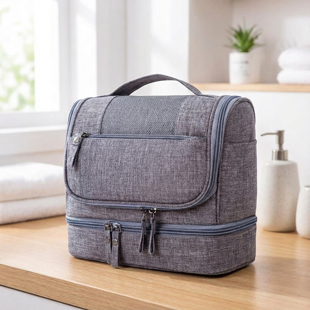 Water-Resistant Multi-Compartment Hanging Hook Travel Toiletry Bag