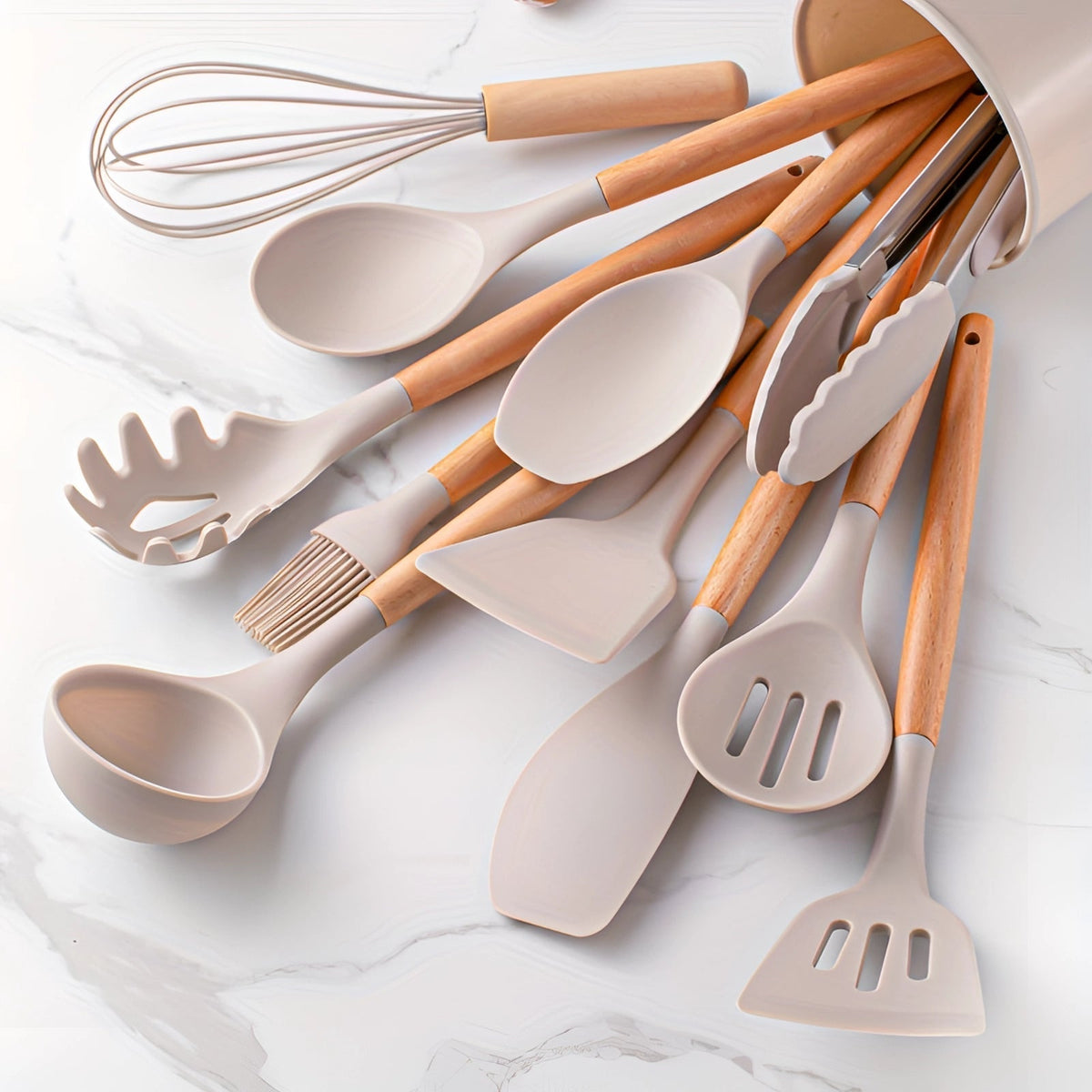 Heat Resistant Bamboo Handle Silicone Kitchen Utensil Set