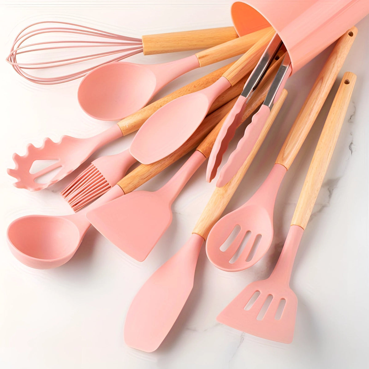 Heat Resistant Bamboo Handle Silicone Kitchen Utensil Set