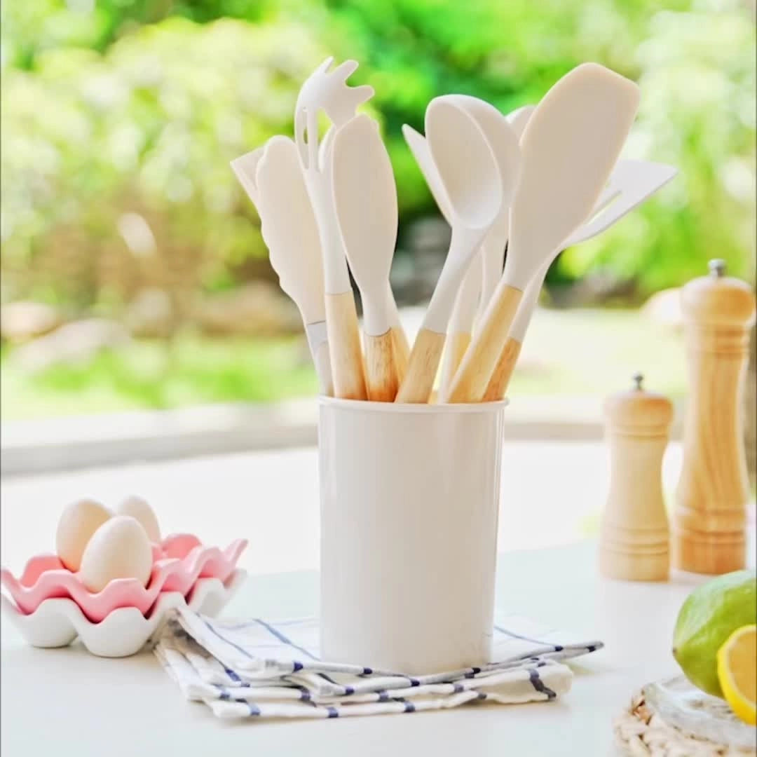 Heat Resistant Bamboo Handle Silicone Kitchen Utensil Set