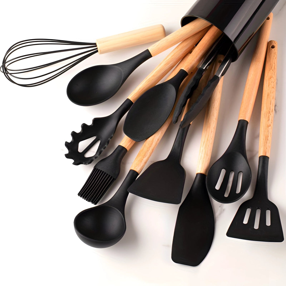 Heat Resistant Bamboo Handle Silicone Kitchen Utensil Set