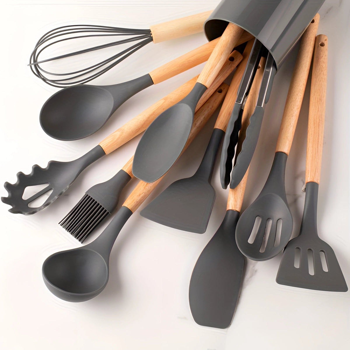 Heat Resistant Bamboo Handle Silicone Kitchen Utensil Set