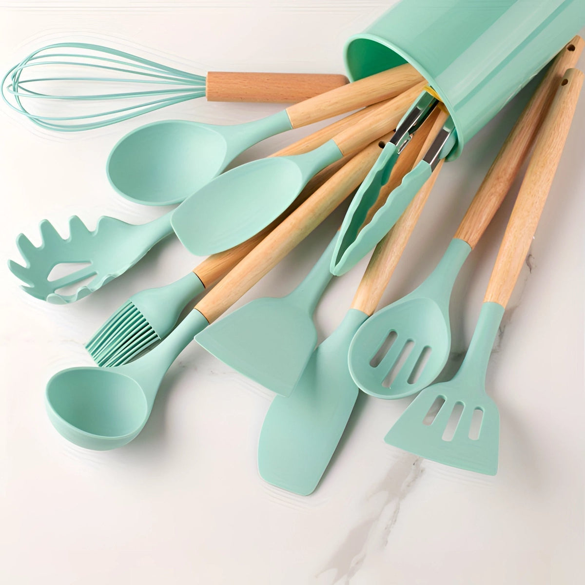 Heat Resistant Bamboo Handle Silicone Kitchen Utensil Set