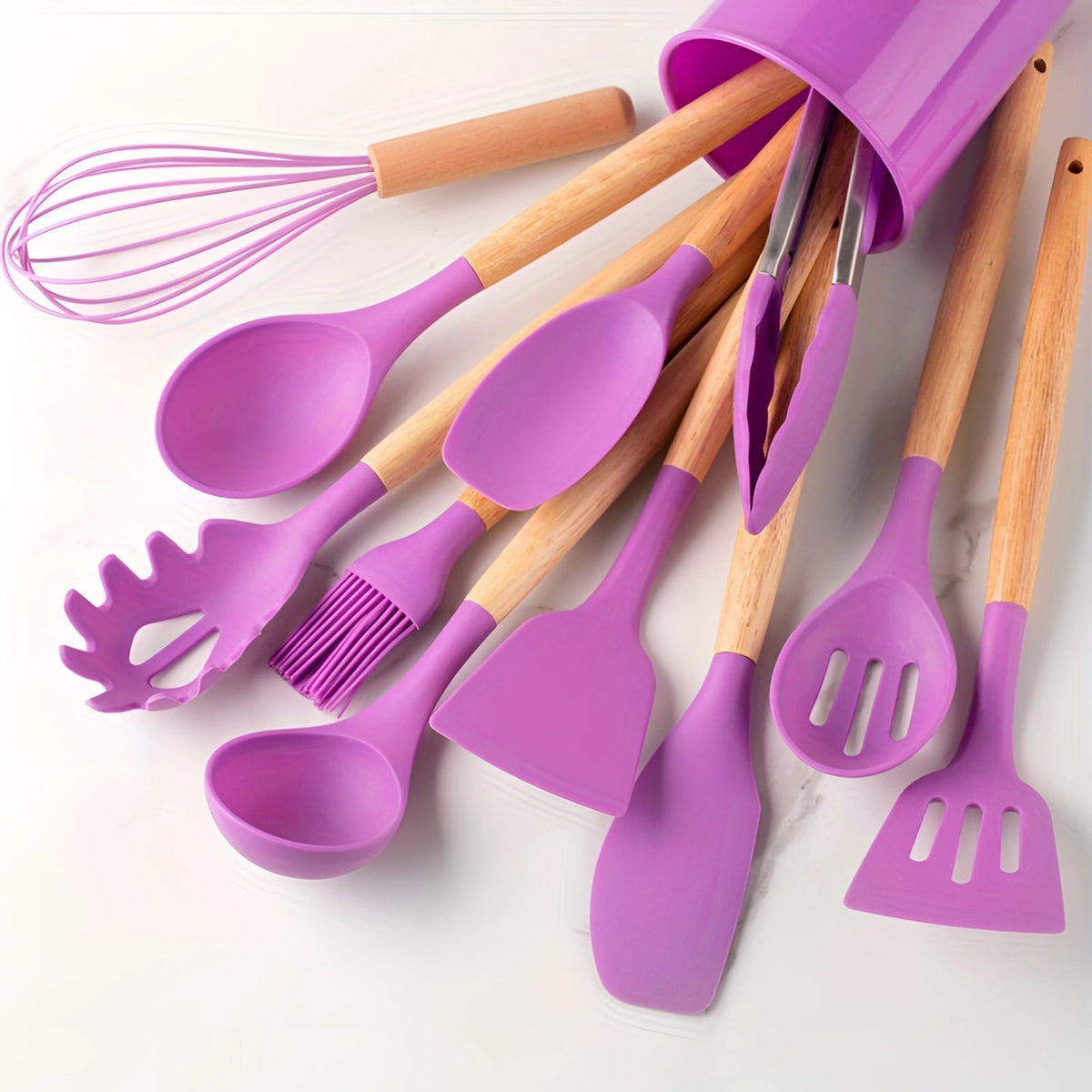 Heat Resistant Bamboo Handle Silicone Kitchen Utensil Set