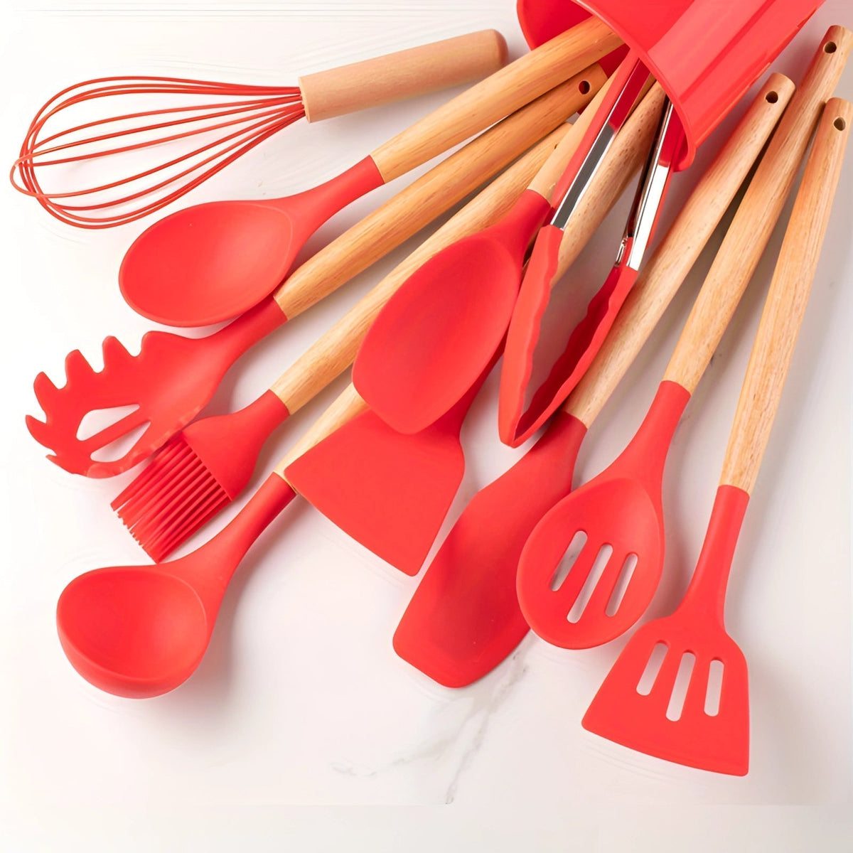 Heat Resistant Bamboo Handle Silicone Kitchen Utensil Set