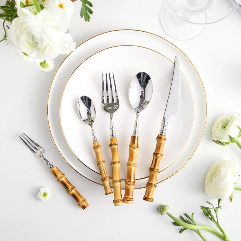 Sustainable Natural Bamboo Handle Stainless Steel Cutlery Set
