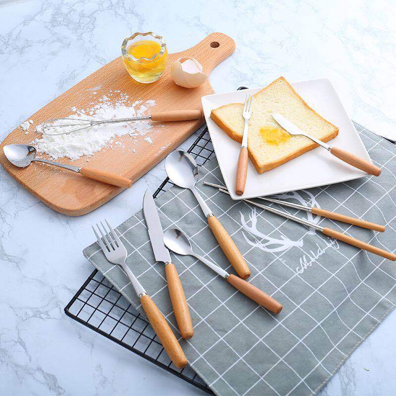 Scandinavian Wooden Handle Stainless Steel Cutlery Set
