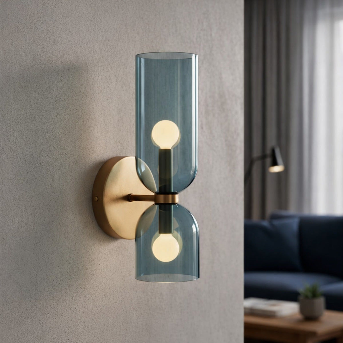 Sculptural Dual Cylinder Glass Diffuser Round Base Wall Light