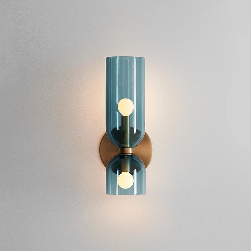 Sculptural Dual Cylinder Glass Diffuser Round Base Wall Light