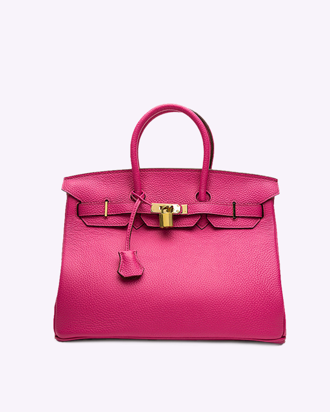 Genuine Leather Gold Lock Hardware Shoulder Handbag With Top Handles