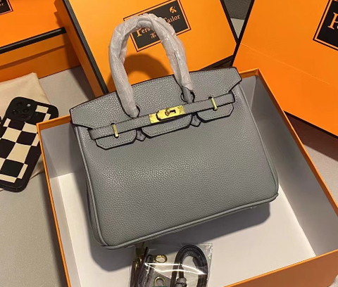 Genuine Leather Gold Lock Hardware Shoulder Handbag With Top Handles