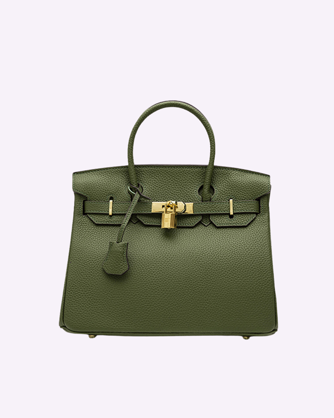 Genuine Leather Gold Lock Hardware Shoulder Handbag With Top Handles