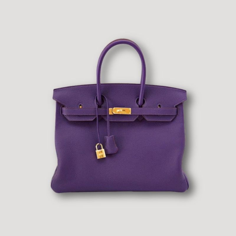 Genuine Leather Gold Lock Hardware Shoulder Handbag With Top Handles