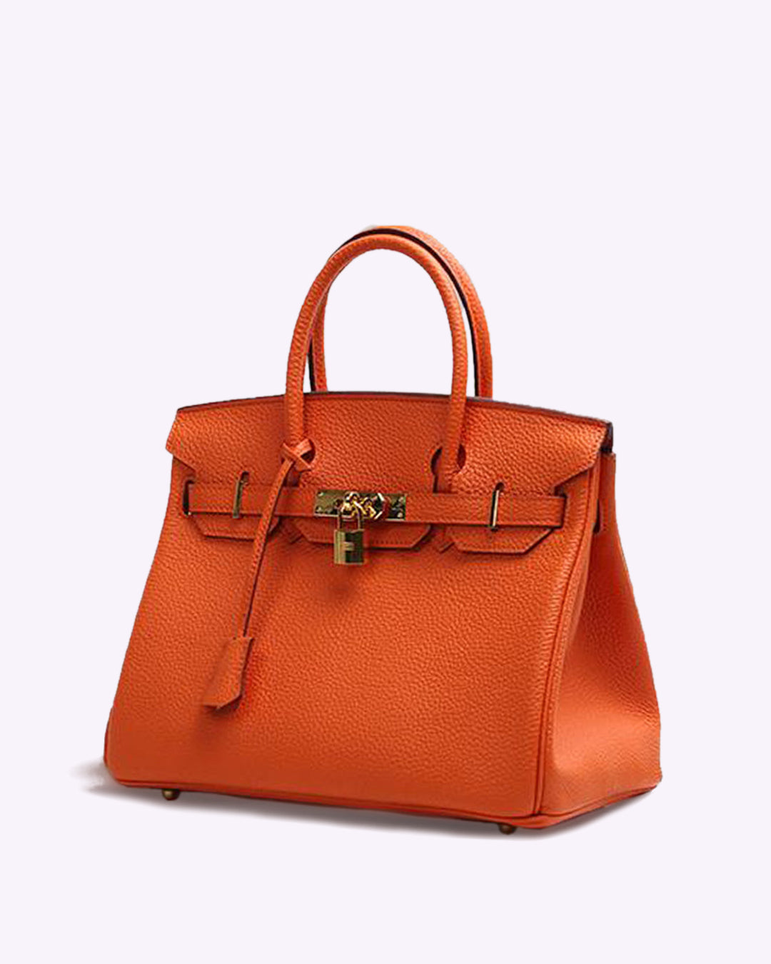 Genuine Leather Gold Lock Hardware Shoulder Handbag With Top Handles