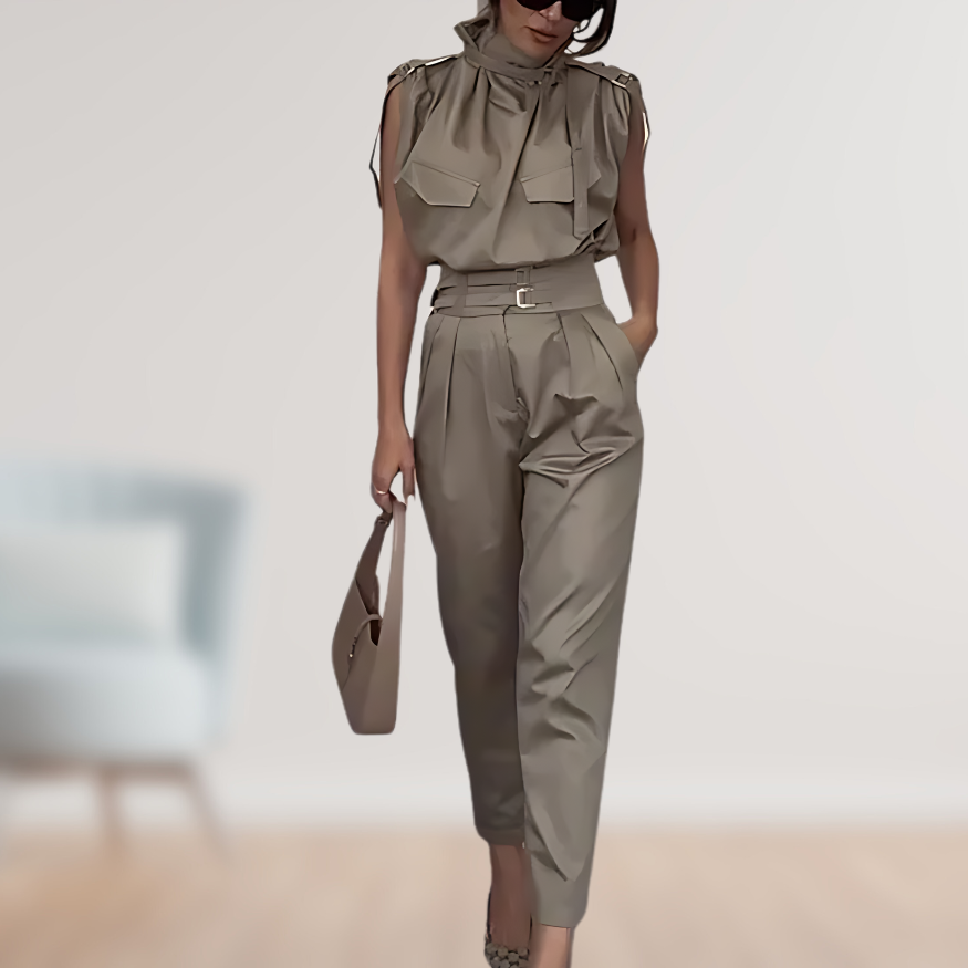 Elegant Sleeveless Jumpsuit | High-Waist Belted Fit 0