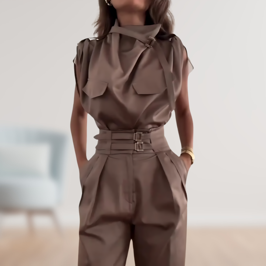 Elegant Sleeveless Jumpsuit | High-Waist Belted Fit 7