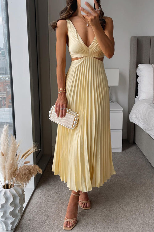 Elegant V-Neck Pleated Skirt Dress for Women 0