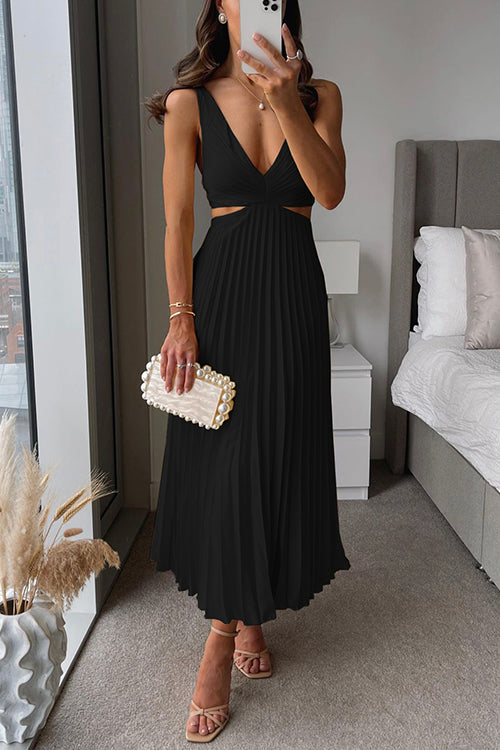Elegant V-Neck Pleated Skirt Dress for Women 10