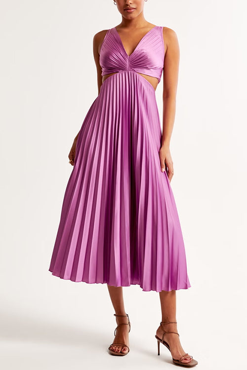 Elegant V-Neck Pleated Skirt Dress for Women 2