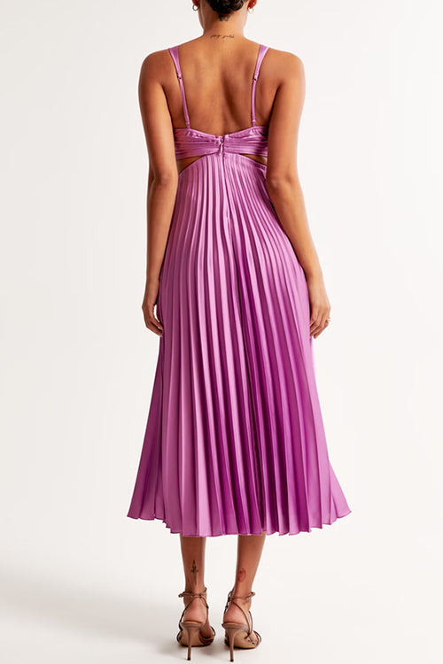 Elegant V-Neck Pleated Skirt Dress for Women 3