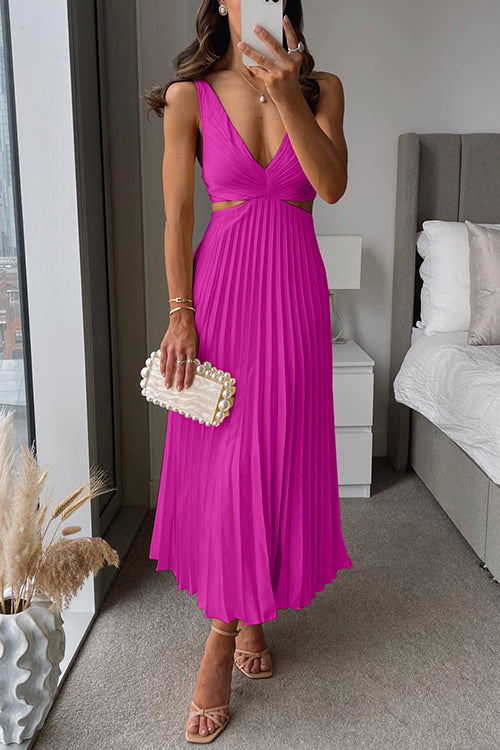 Elegant V-Neck Pleated Skirt Dress for Women 7