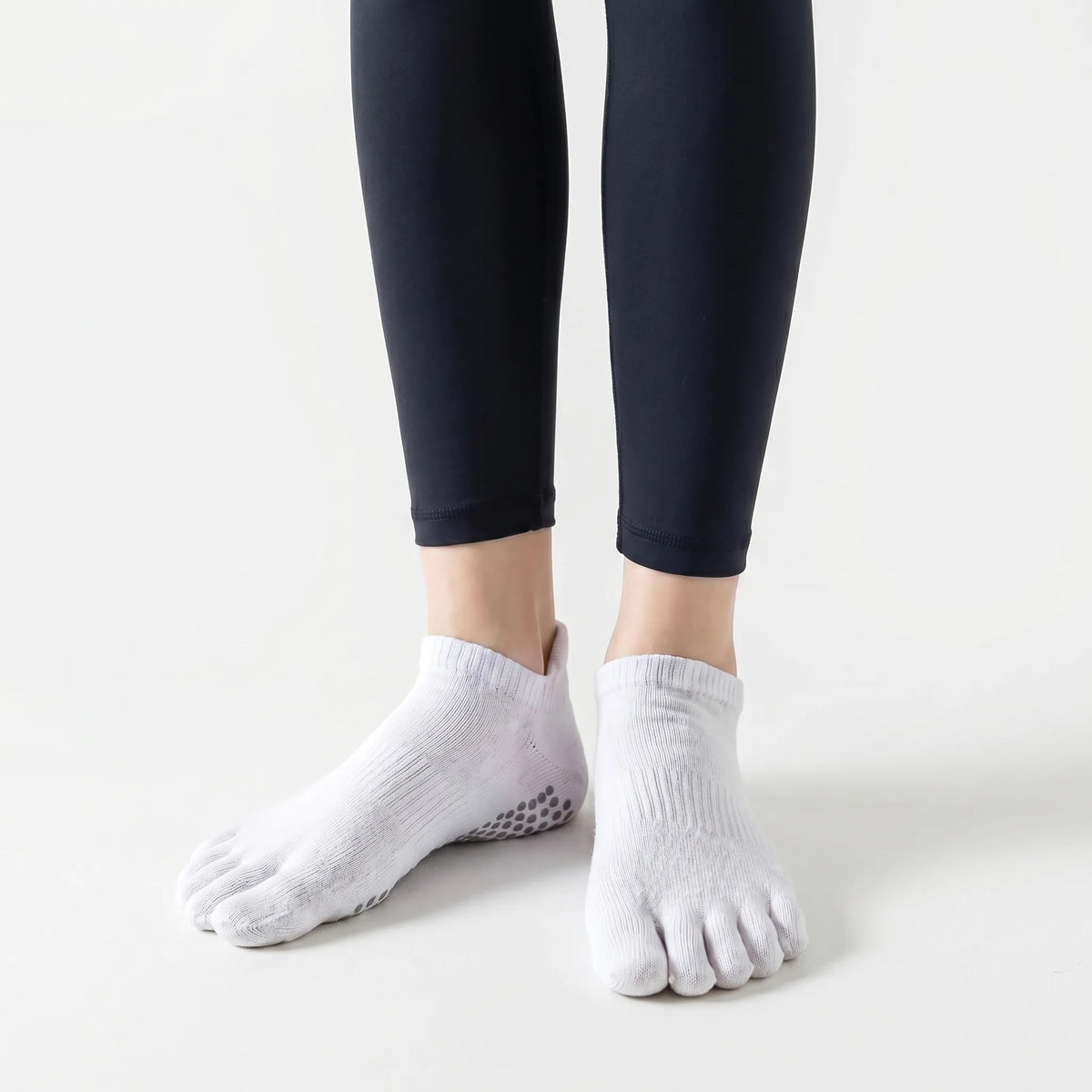 Low-Cut Ribbed Cuff Dotted Grip Five-Toe Yoga Socks