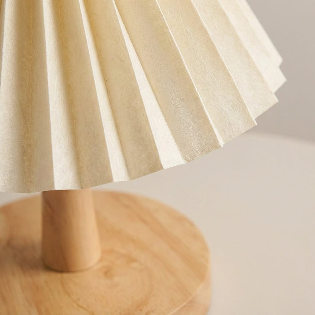 Foldable Pleated Shade Rechargeable Sculptural Wooden Base Table Lamp
