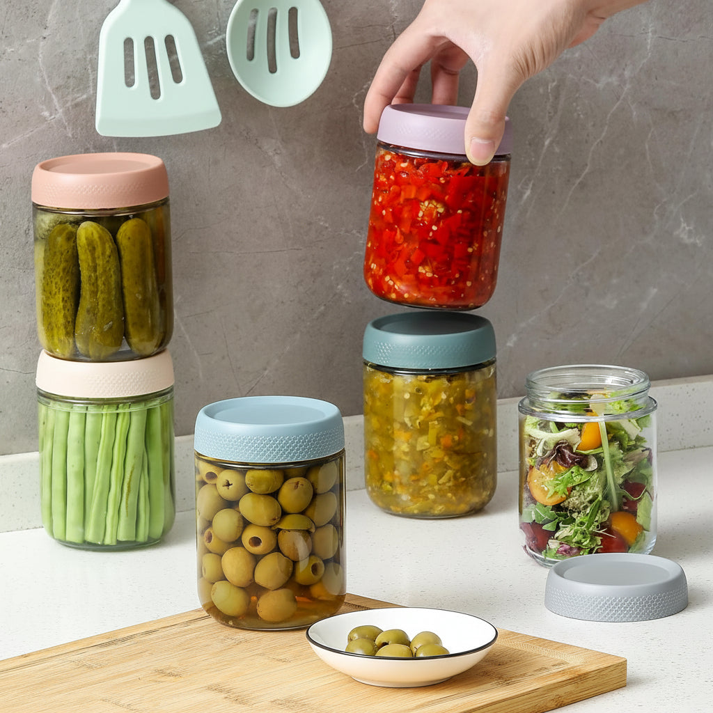 Clear Stackable Wide Mouth Airtight Glass Food Storage Jars Set