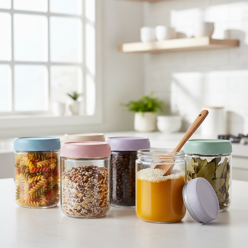 Clear Stackable Wide Mouth Airtight Glass Food Storage Jars Set