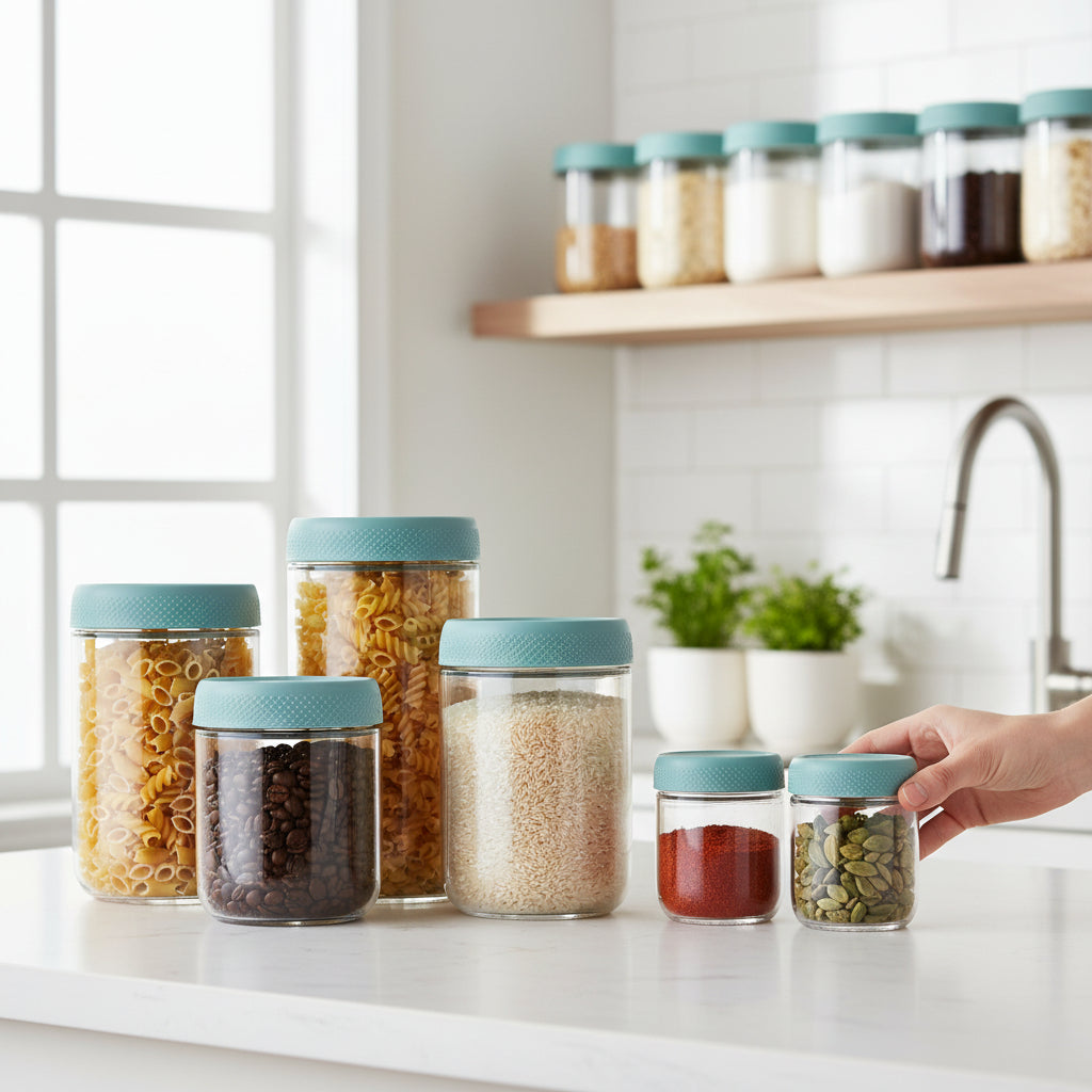 Clear Stackable Wide Mouth Airtight Glass Food Storage Jars Set