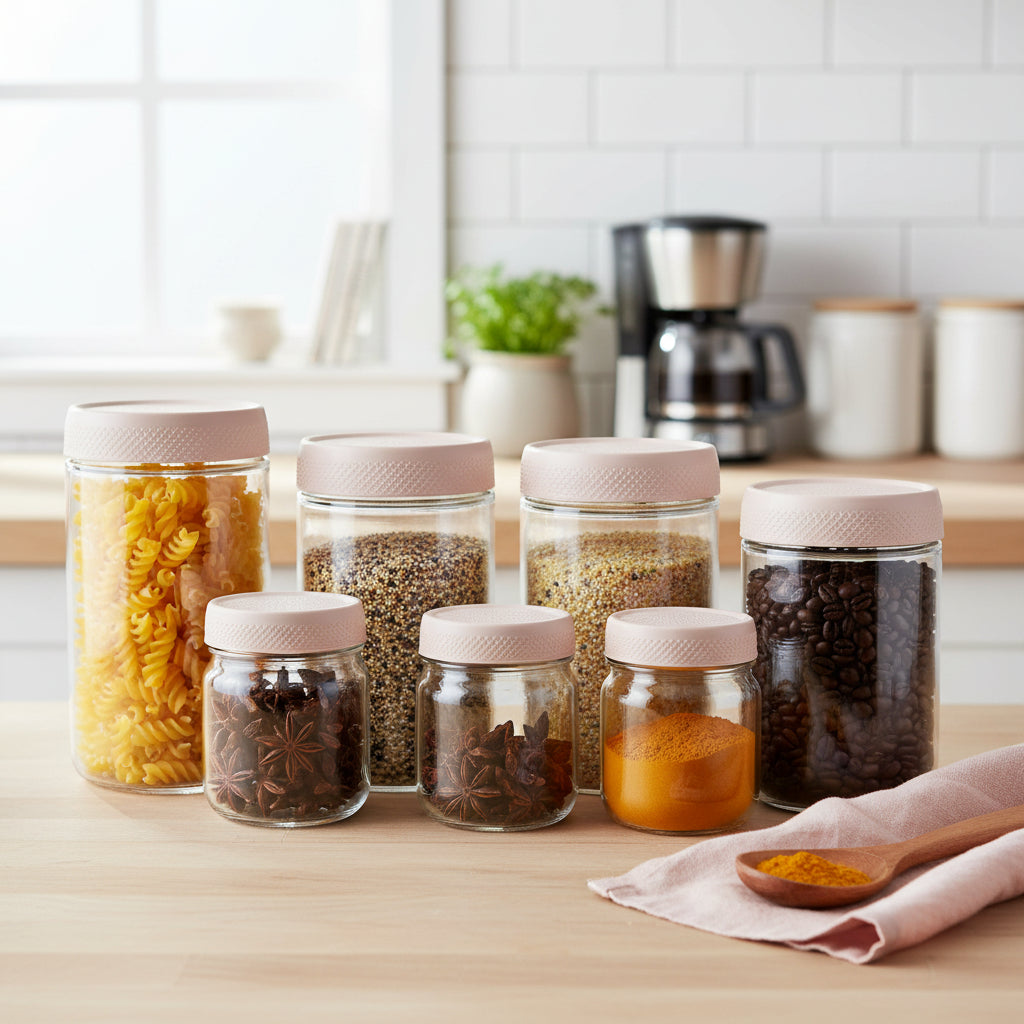 Clear Stackable Wide Mouth Airtight Glass Food Storage Jars Set