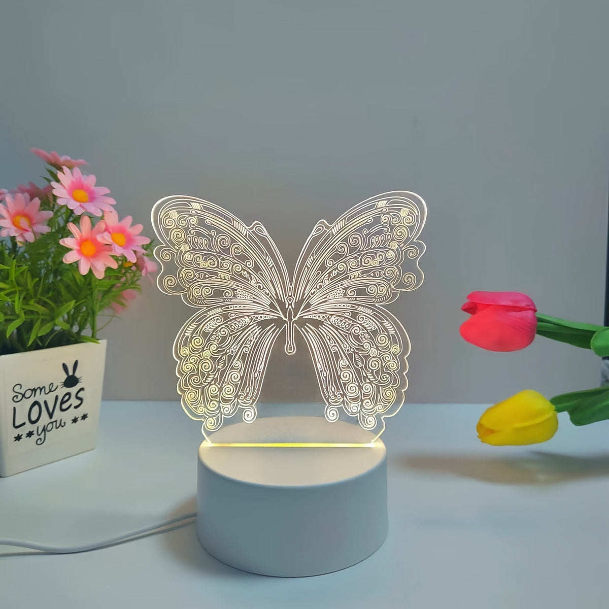 Geometric Butterfly Cutout Modern USB Powered Table Lamp