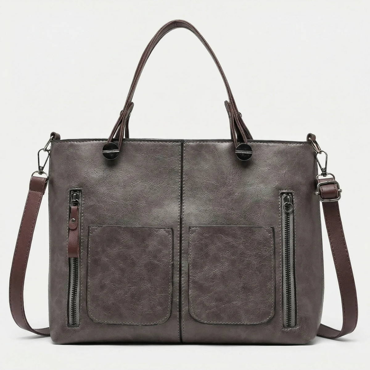 Classic Textured Rectangular Multi Pocket Shoulder Bag With Handles