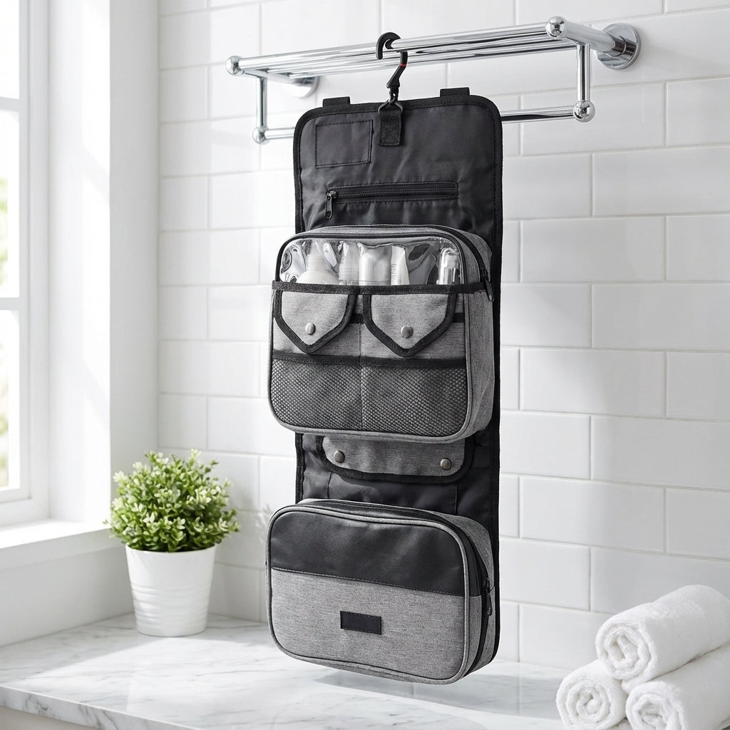 Foldable Water-Repellent Mesh Compartment Hanging Toiletry Organizer Bag