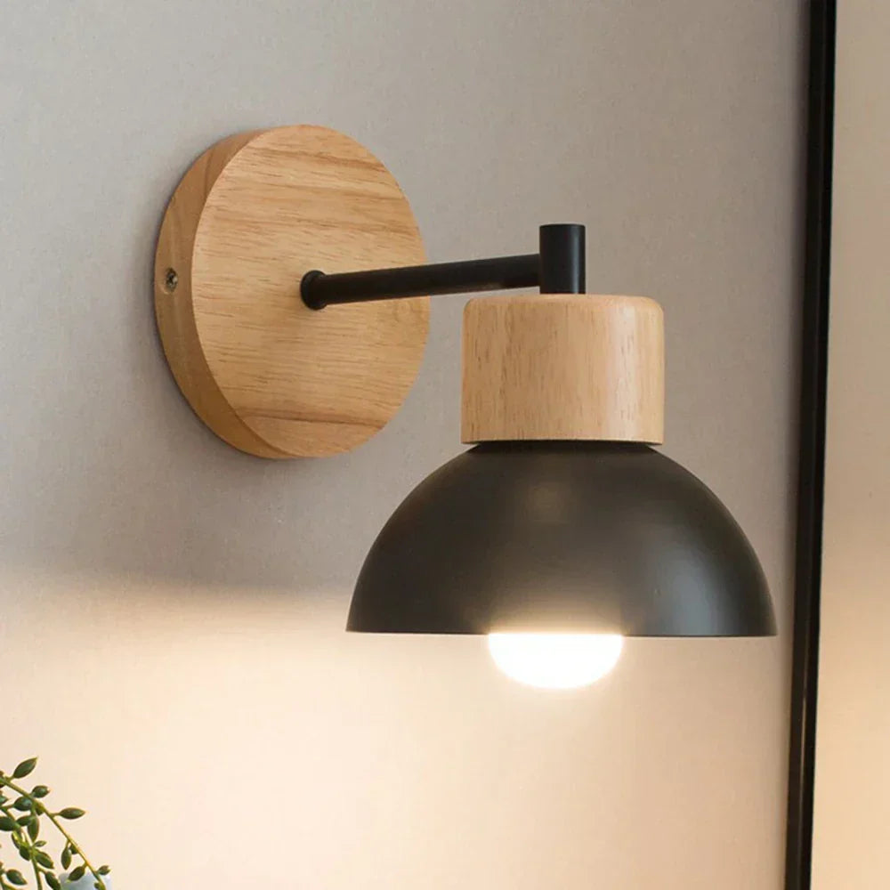 Nordic Timber and Metal Bedside Wall Light