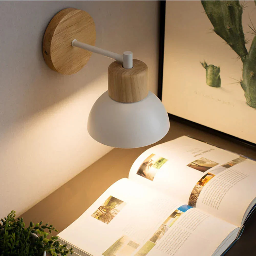 Nordic Timber and Metal Bedside Wall Light