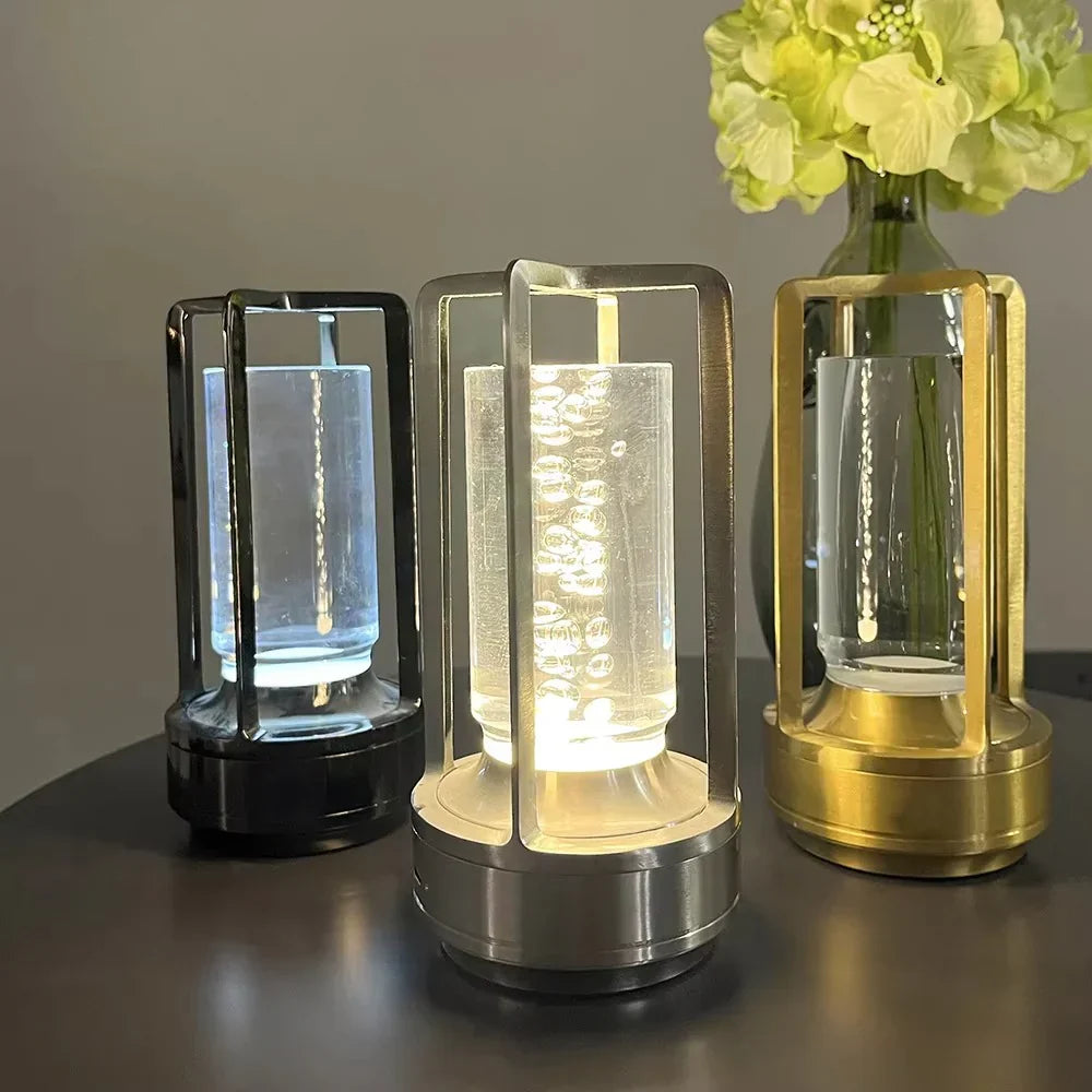 Modern Cylinder Metal Frame Touch Control Table Lamp