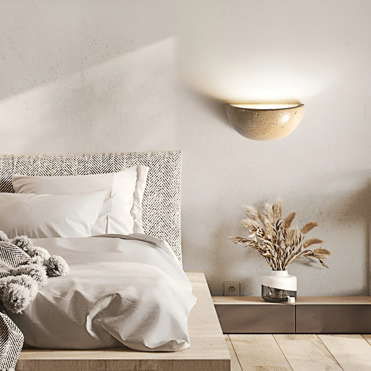 Semi-Circular Wabi Sabi Natural Stone Wall Light