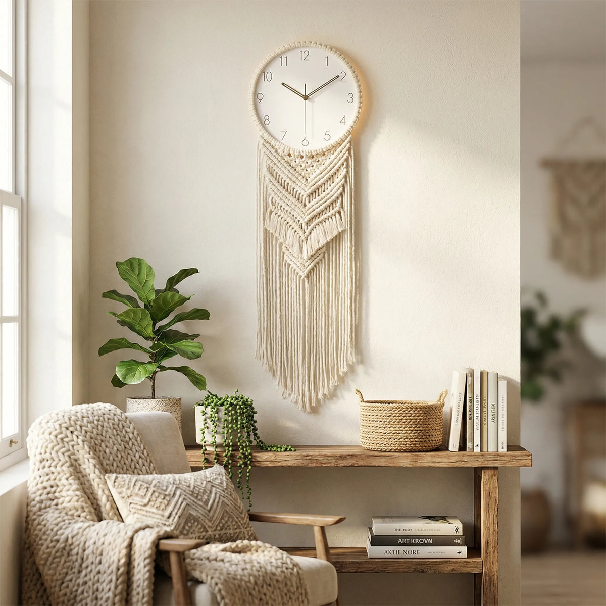 Handwoven Knotted Fringe Bohemian Round Analog Wall Clock