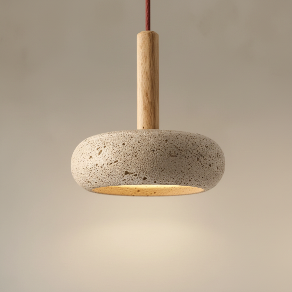 Organic Yellow Cave Stone Wood Hanging Pendant Light