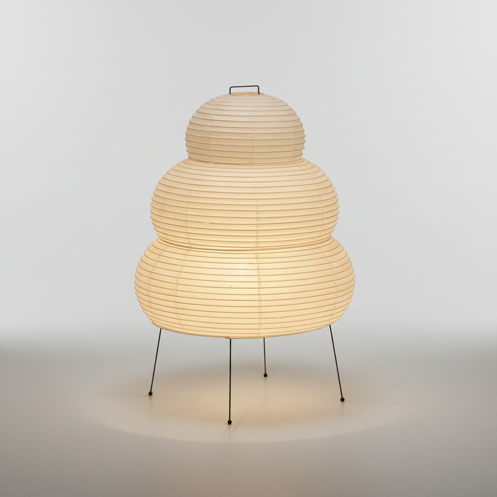 Japanese Lantern Inspired Mulberry Paper Metal Table Lamp