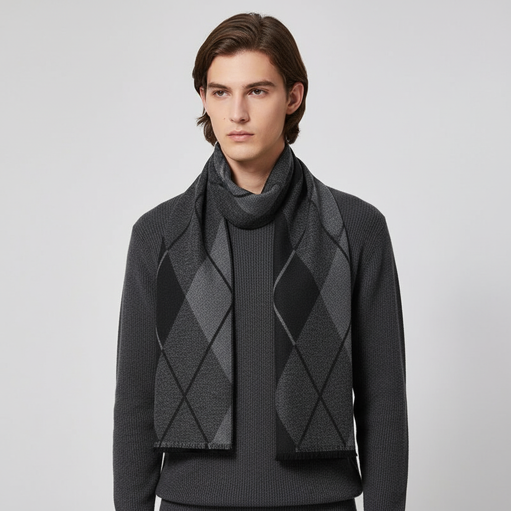 Checked Acrylic Blend Slim and Soft Men's Scarf
