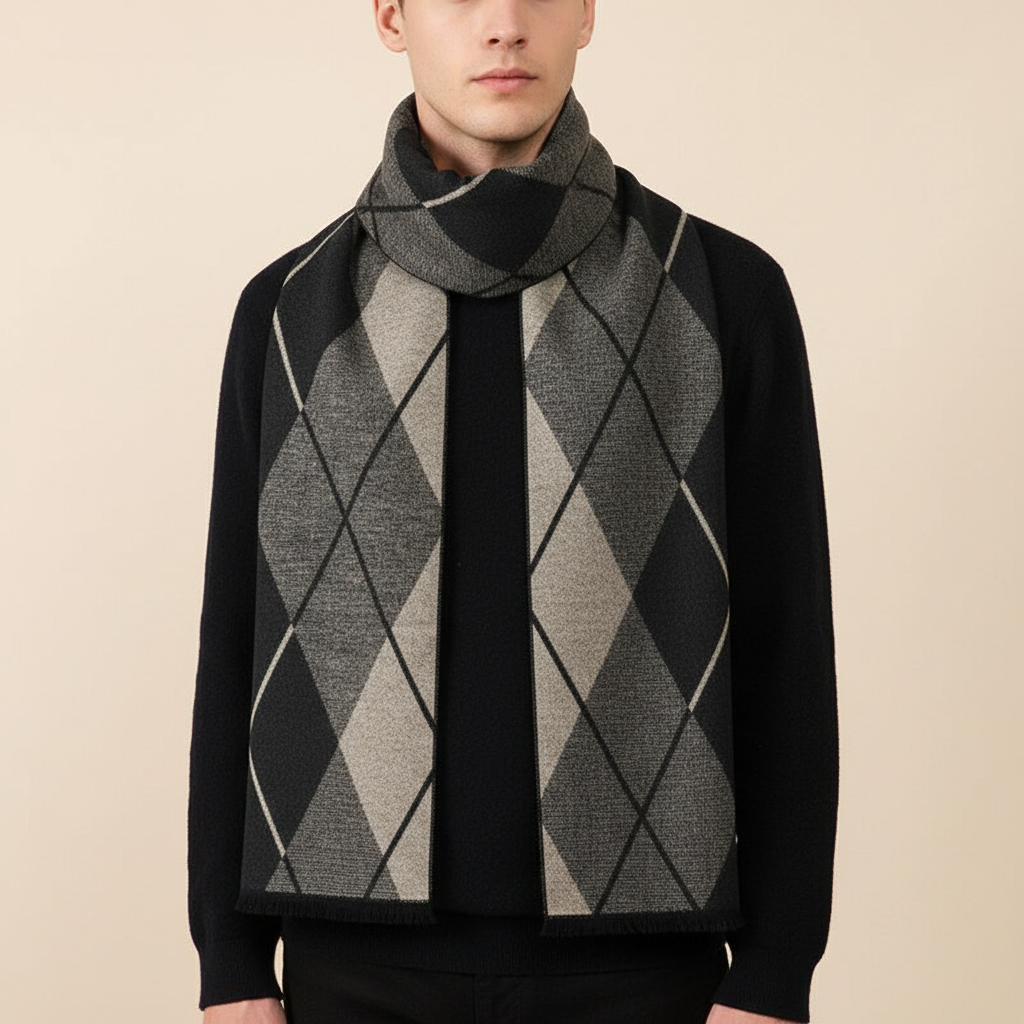 Checked Acrylic Blend Slim and Soft Men's Scarf