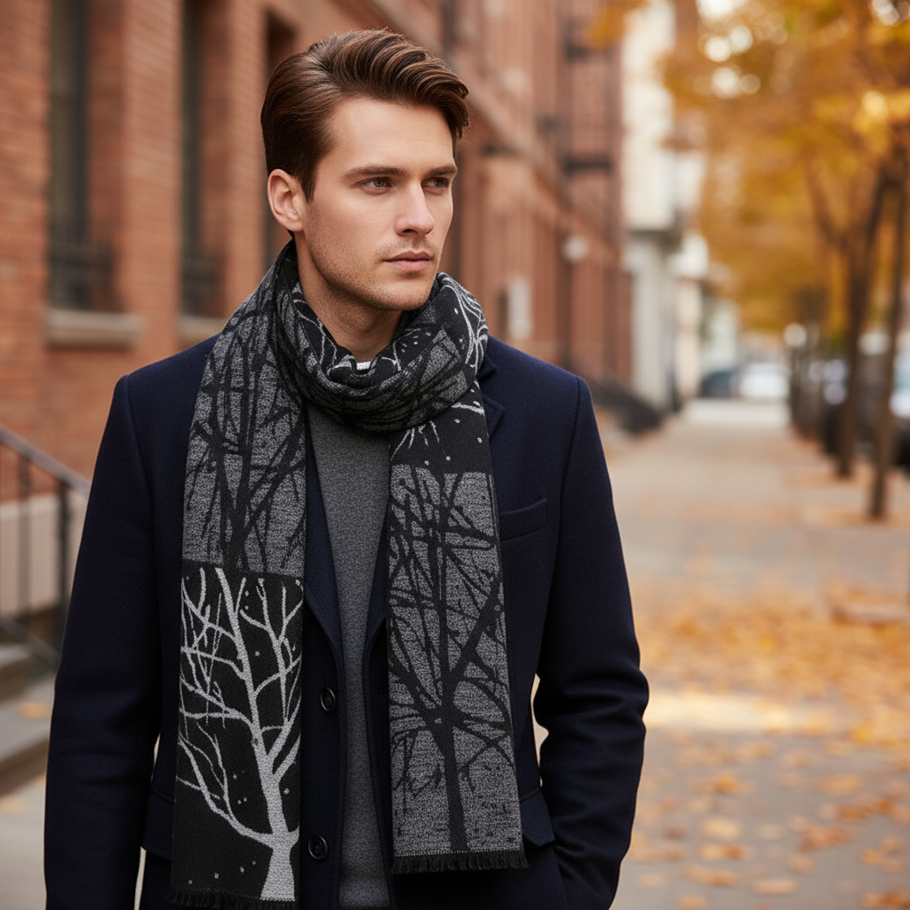 Checked Acrylic Blend Slim and Soft Men's Scarf